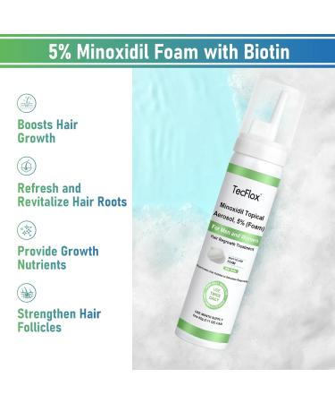 TECFLOX Minoxidil Foam 5% Minoxidil for Men and WomenHair and Beard Growth with Biotin Unscented 2.11 Oz - Pack Of 3 - Buy Online on GoSupps.com