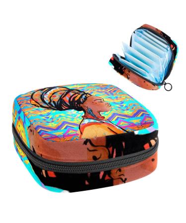 GIAPB Period Bag Sanitary Napkin Storage Bag Period Pouch Travel Makeup Bag African Tribal Woman Art Color370
