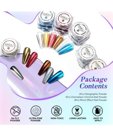 Aimeili 6 Boxes Nail Mirror Powder Set Holographic & Chameleon Glitter for Stunning Nail Art International Shipping Available - Buy Online on GoSupps.com