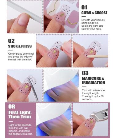 Ebanku Cured Gel Nail Strips Set - Long Lasting, Waterproof, Real Nail Polish Wraps in Pink and White - Includes Cuticle Stick, Nail File, Nail Wipes, and Sealing for UV/LED Lamp - Easy Application - Buy Online on GoSupps.com