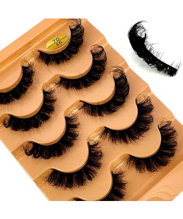 HBZGTLAD Cat eye Eyelashes 3D Natural False Lashes D Curl Fluffy Soft Cross 5 pairs Manga Lashes Wispy Natural Eyelash Extension Makeup (7D-46)