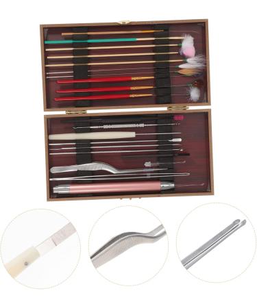 PACKOVE Earwax Cleaning Tools Kit with Wooden Box Durable Wood Abs Ear Cleaning Tools for Ear Hygiene Set Dark Red - Buy Online on GoSupps.com