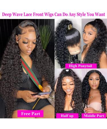 24 Inch Deep Wave Lace Front Wig for Black Women - HD Transparent Curly Human Hair Wig - 180% Density Brazilian Deep Curly Frontal Wig with Baby Hair - Buy Online on GoSupps.com