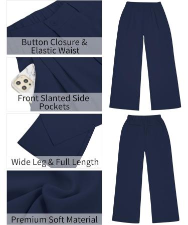 Vetinee High Waisted Wide Leg Dress Pants for Women - Navy Blue | Business Office Trousers with Pockets - Buy Online on GoSupps.com