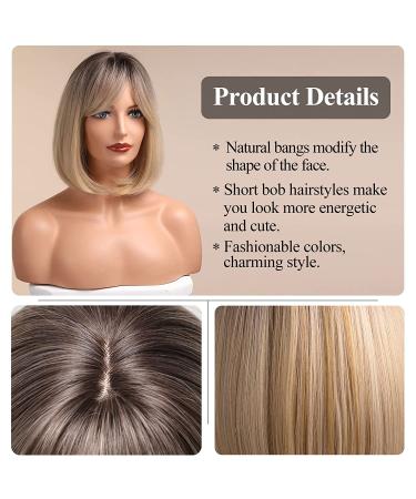 HAIRCUBE Blonde Bob Wig with Bangs | Short Natural Synthetic Wig for Daily Use - Creamy Champagne White - Buy Online on GoSupps.com