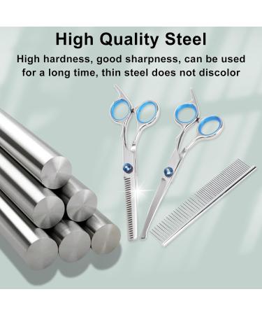 Dog Grooming Scissors Set 3PCS Blue Stainless Steel Pet Beauty Scissors with Storage Bag Pets Grooming Shears with Safety Round Tip for Pet Hair Fur Care (Thinning Shears Curved Scissor Comb) - Buy Online on GoSupps.com