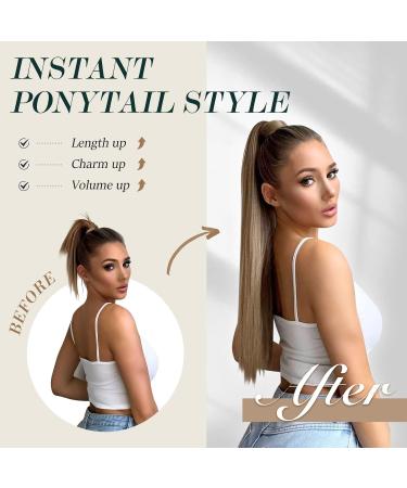 FESHFEN 28 Straight Long Wrap Around Ponytail Extension - Golden Blonde & Bleach Blonde - Clip in Hairpiece for Women - Pack of 1 - Buy Online on GoSupps.com