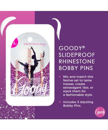 Goody Icy Holiday Stone Bobby Pins - 3 Count Rhinestone Bobbies - Slideproof Hair Accessories for Styling and Securing Hair - Gold, For All Hair Types - Buy Online on GoSupps.com