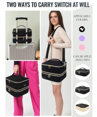 Portable Double Layer Nail Polish Organizer Case - Holds Up to 42 Bottles - Travel-Friendly - Black Manicure Storage Bag - Buy Online on GoSupps.com