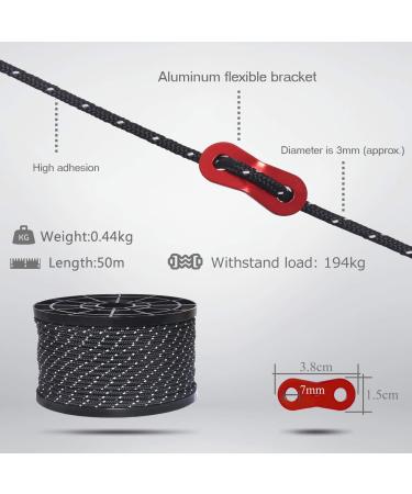 Hikeman 50m Reflective Guyline Nylon Camping Rope with Aluminum Adjuster - Yellow 3mm - Buy Online on GoSupps.com