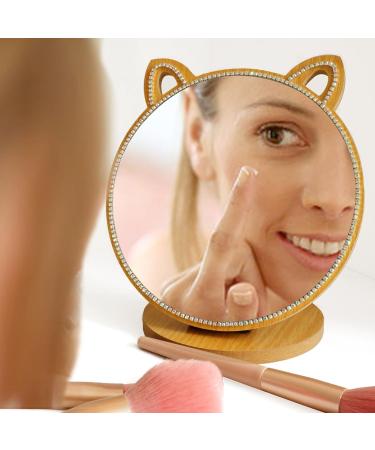 Louphee Cute Cat Vanity Makeup Mirror with Crystal Rhinestone Diamond - 6.7 Inch - Buy Online on GoSupps.com