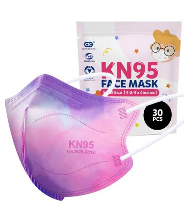 Kids KN95 Masks for Children 30Pcs-5 Ply Cute Design Breathable Kids Masks Filter Efficiency =95%Against PM2.5 with Elastic Earloop&Nose Clip for Boys Girls(Tie Dye)