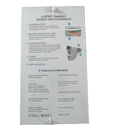 LUSTRE ClearSkin Renew Pro Facewear | Anti-Aging & Anti-Acne LED Mask | Red Blue & Near Infrared Light Therapy | Reduce Wrinkles & Prevent Acne - International Shipping Available - Buy Online on GoSupps.com