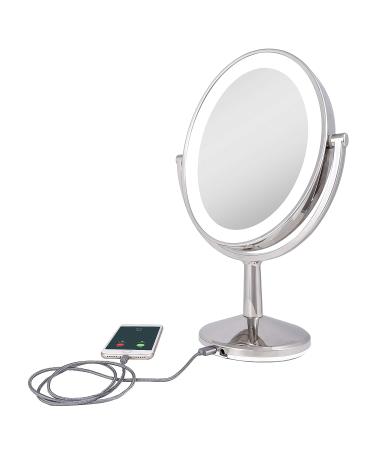 Zadro 9 Cordless LED Makeup Mirror with 5X/1X Magnification and USB Port - Polished Nickel - Buy Online on GoSupps.com