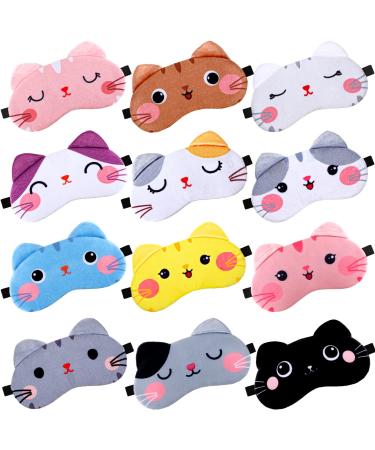 12 Pieces Cute Eye Mask for Sleeping Kids Sleep Mask Soft and Lightweight Cat Face Eye Cover Cartoon Kawaii Funny Animal Night Masks Blindfolds for Women Men Kids Adults 12 Designs