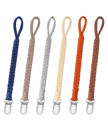 Pacifier Clip for Boys and Girls Binky Holder Pacifier Holder Leash Smoother Clip 100% Handmade Braided Fits All Pacifiers -Modern Unisex Baby Birthdays Gift(6 Pack) 6 Packs