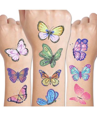 CHARLENT Glitter Butterfly Tattoos for Girls - 110 PCS Glitter Butterfly Temporary Tattoos for Girls Birthday Party Favors Goodie Bag Fillers