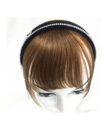 Bangs Hair Clip Bangs Hair Human Hair Bangs Neat Fringe Hair Extensions with Headband for Girl Women Blunt Bangs In Hair Extensions Hairpieces Non-remy Brazilian Hair Bangs Clip in Hair (Color : Ligh Light Brown