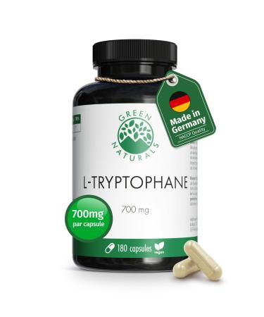 L-tryptophan | High dose: 700 mg per capsule | 180 capsules | 6 months reserve | Vegan & without additives | Green Naturals