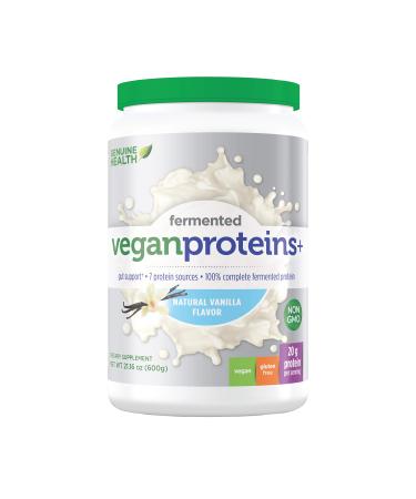 Genuine Health Fermented Organic Vegan Proteins+, Natural Vanilla Protein Powder, 20g Protein, 21.16 oz tub, 20 Servings 20 Serving (Pack of 1) Natural Vanilla