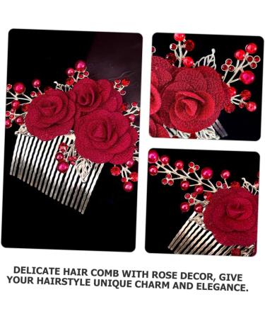 HONMEET Rose Hair Comb Rose Head Decor Hair Jewelry Comb Rose Flower Hair Comb Wedding Hair Accessories for Brides Bride Hair Side Comb Wedding Hair Comb Bride Side Comb Red Zinc Alloy - Buy Online on GoSupps.com