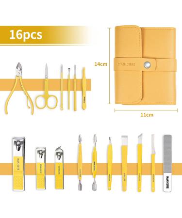 Sumwitum 16-Piece Manicure Set - Stainless Steel Nail Care Kit with Leather Case - Perfect Gift for Women, Men, Friends, and Parents (Yellow) - Buy Online on GoSupps.com