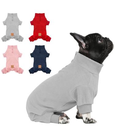 cyeollo Dog Pajamas Fleece Dog Pjs Thermal Dog Onesie Stretchy Jumpsuits Doggie Warm Pet Pajamas for Small Dogs Color Grey M-Chest (15"-18") Grey
