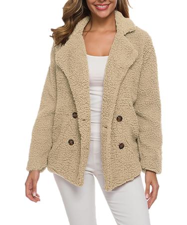 Shop Hanxiulin Oversized Plush Jacket for Women | Warm Windproof Winter Coat | Thick Lined Fleece in Khaki - Sizes Up to 3XL - Buy Online on GoSupps.com