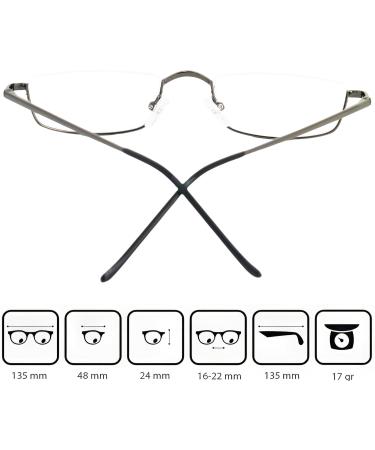 Shop Mini Metal Semi-Rimless Reading Glasses - Stylish Rectangular Design Stainless Steel Frame with Spring Hinge 1.5 Diopters for Men & Women - Buy Online on GoSupps.com