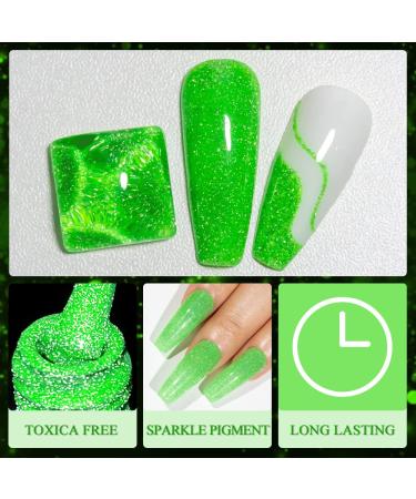 Supwee Neon Green Reflective Glitter Gel Nail Polish - Summer Spring Bright Green Set | 10ML - Buy Online on GoSupps.com