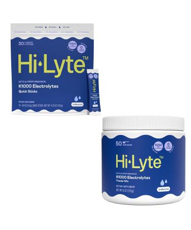 Hi-Lyte Hydration Bundle - Keto K1000 Unflavored Electrolyte Packets (30 Servings) and Keto K1000 Unflavored Electrolyte Powder (50 Servings)