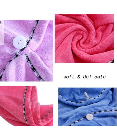 Anller Microfiber Hair Towel Set - Super Absorbent Drying Cloth with Button for Long & Thick Hair - 3 Pack in Red Blue & Purple - Buy Online on GoSupps.com