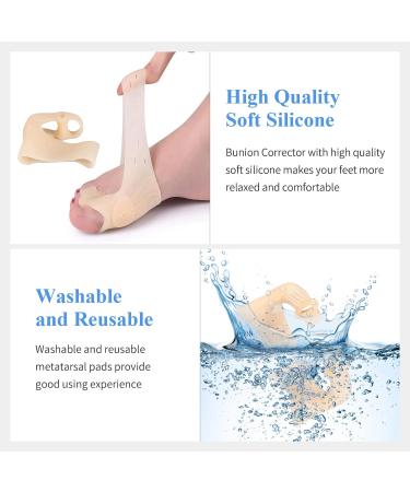 Shining Queen Bunion Corrector Toe Separator for Hallux Valgus & Big Toe Joint Pain Relief - 1 Pair Soft Gel Day/Night Support, Beige - Men & Women - Buy Online on GoSupps.com