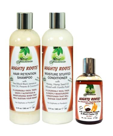 Fountain Mighty Roots Jamaican Pimento and Black Castor Oil with Shampoo and Conditioner Receding Hairline Combo