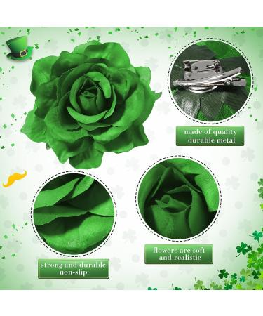 St. Patrick's Day Hair Decoration - 8 Green Rose Hair Clips & Brooch Set for Women - Irish Floral Accessories for Party Celebrations - Buy Online on GoSupps.com