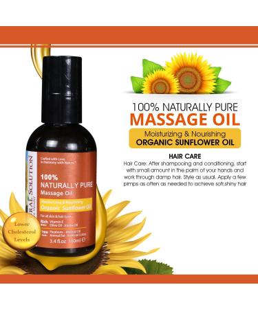 Natural Solution 100% Naturally Pure Massage Oil for Aromatherapy Relaxing Massage Organic Sunflower Oil Jojoba Oil & Olive Oil Hair & Skin Care Benefits Moisturizing & Nourishing - 3.4 oz - Buy Online on GoSupps.com