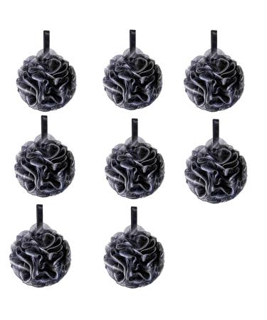 Shower Puff 8 Pack Black Bath Sponge Shower Loofahs Pouf Ball Nature Bamboo Charcoal Mesh Bulk Puffs Large Exfoliating Body Scrubber for Man