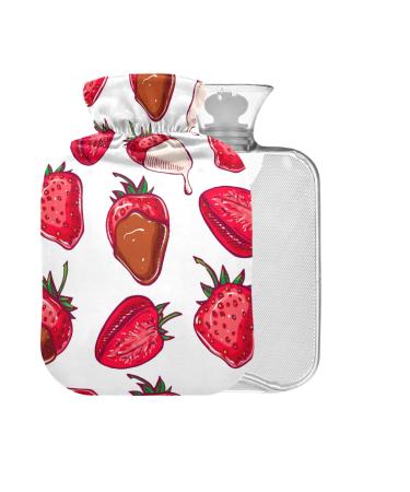 Strawberries Hot Water Bottle with Cover 2 l Large Hot Water Bag for Pain Relief Back Pain Heat Cold Therapy
