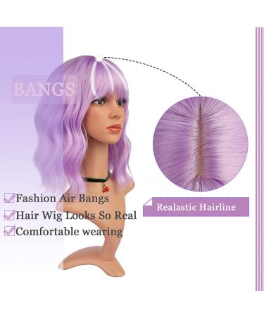 eNilecor Lavender Purple Short Wavy Bob Wig with Air Bangs - 12 Natural Colorful Wig for Women - Buy Online on GoSupps.com