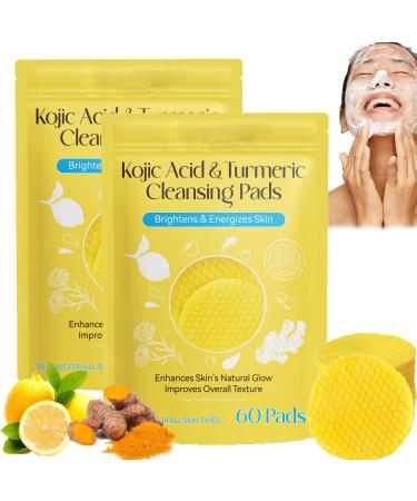 Turmeric Cleansing Exfoliating Pads Facial Cleansing Skincare 60 Pcs Kojic Acid & Turmeric Cleansing Pads Turmeric Pads Infused Foaming Exfoliating Pads (2)