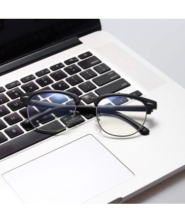 GY snail Blue Light Blocking Clear Glasses for Men Anti Eyestrain Better Sleep Round Computer Semi Rimless Nerd Glasses (Black Frame) - Buy Online on GoSupps.com