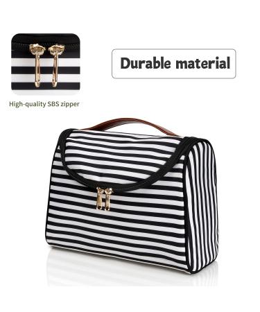 Black Stripe Travel Makeup Bag - Portable Ethereal Cosmetic Organizer for Women, Waterproof Nylon Toiletry Bag - Small Size - Buy Online on GoSupps.com