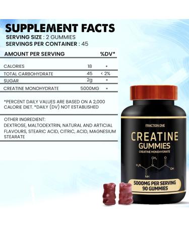 Creatine Monohydrate Gummies 5000mg - 90 Chewable Vegan Chews - Berry Flavoured Pre Workout Supplement - 45 Days Supply for Men & Women - Buy Online on GoSupps.com