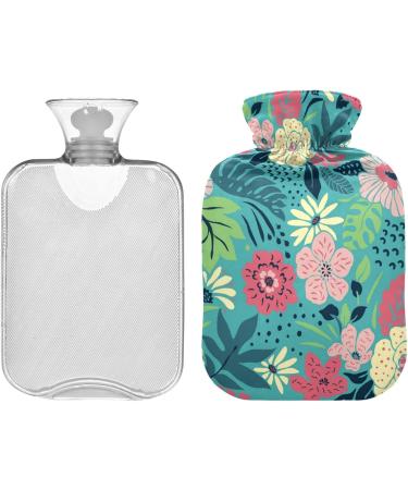 NAANLE 1L Transparent Hot Water Bottle with Palm Leaf Flower Cover - Ideal for Pain Relief & Heat Therapy - Buy Online on GoSupps.com