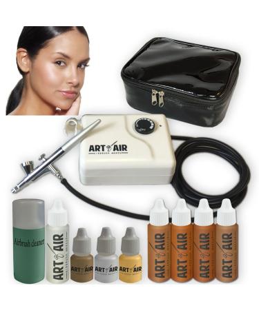 Art of Air TAN Complexion Professional Airbrush Cosmetic Makeup System / 4pc Foundation Set with Blush, Bronzer, Shimmer and Primer Makeup Airbrush Kit