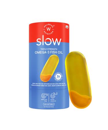 WELLBEING NUTRITION Slow | Extra Virgin Fish Oil 1240mg Omega-3 | EPA DHA & Curcumin in Advanced Triple Strength 1250mg Fish Oil |Brain Heart Joints Vision & Immunity for Men & Women(60 Capsules)