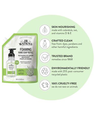 J.R. Watkins Aloe & Green Tea Foaming Hand Soap Refill - 28 fl oz (Pack of 3) | All Natural, Moisturizing, Alcohol-Free, Cruelty-Free, USA Made - Buy Online on GoSupps.com