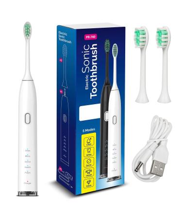 Maclean PR-740W electrical sound toothbrush with travel etui toothbrush 5 cleaning modes with 2 plug-in brushes 2-minute timer IPX7 waterproof USB charging (sound toothbrush white) sound toothbrush white