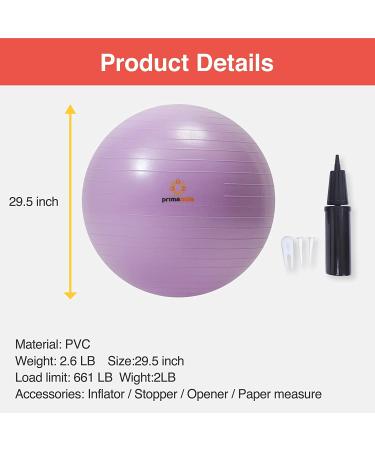 Primasole 25.6 inch Exercise Ball for Balance Stability, Yoga Pilates at Home Office & Gym - Nail Pink with Inflator Pump - Buy Online on GoSupps.com