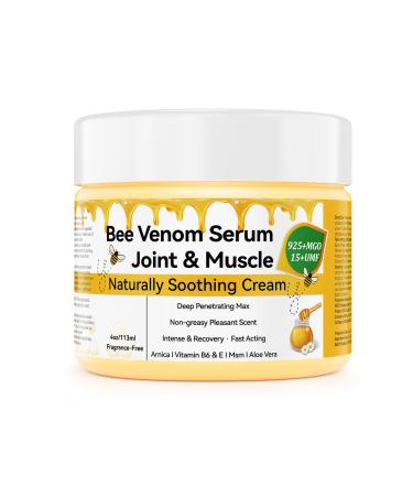 Bee Venom Muscle Bone Cream Fast Acting Relief for Back Neck Hand Feet Knee Muscle Shoulder Topical Wrist Elbow Hip Nerve Plantar Ankle Foot Discomfort Vitamin B6 4 Ounce -1 Pack